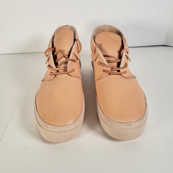 Clean Weather Vegan Raw Undyed Tan Leather Unisex Sneaker Women Size 9 1/2 - Picture 5 of 14